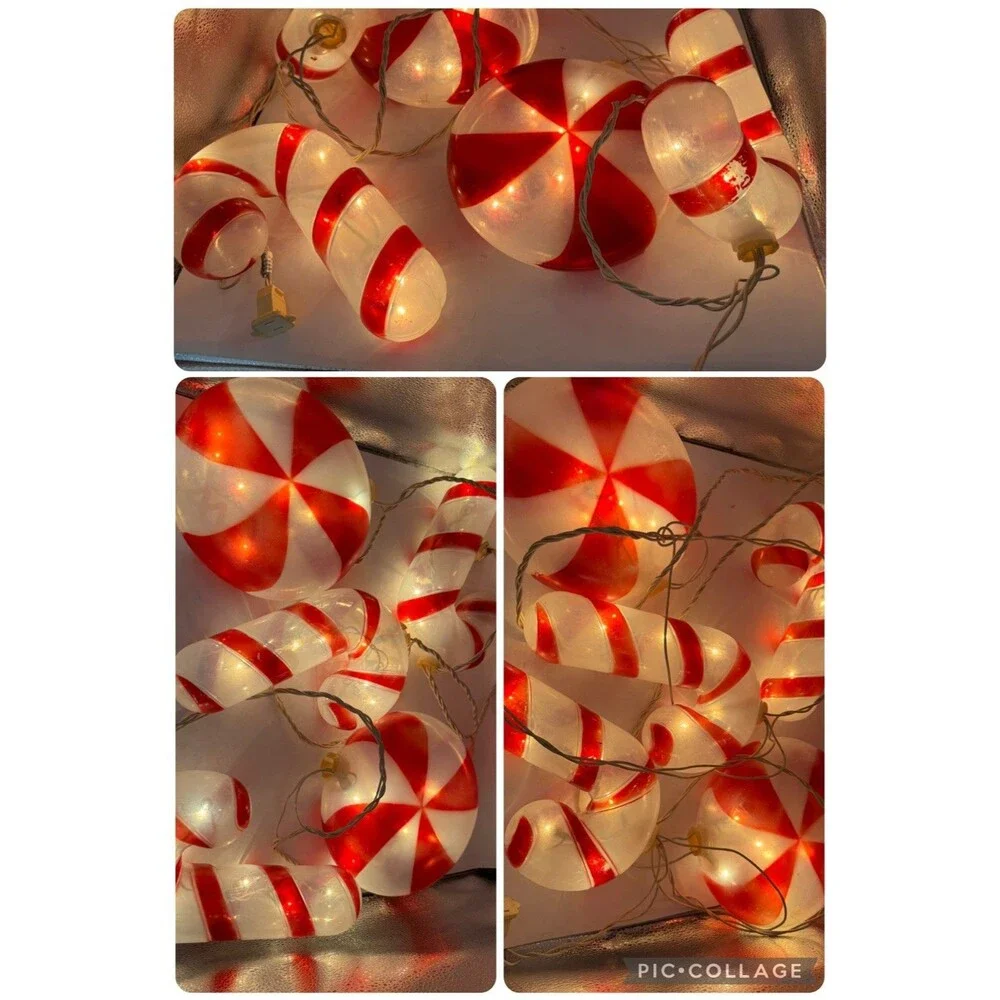 Blow Mold 15 Lighted Candy Canes & Peppermint Christmas Hanging String Lights